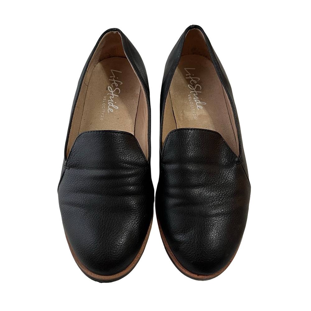 LifeStride Black Leather Velocity Flats Loafers Women's Size 7.5 Wide Classic